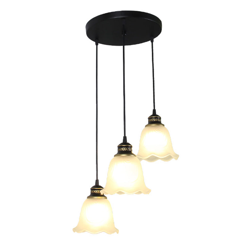 Rustic Opal Glass Pendant Light With Scalloped Trim Ideal For Dining Rooms Black Finish