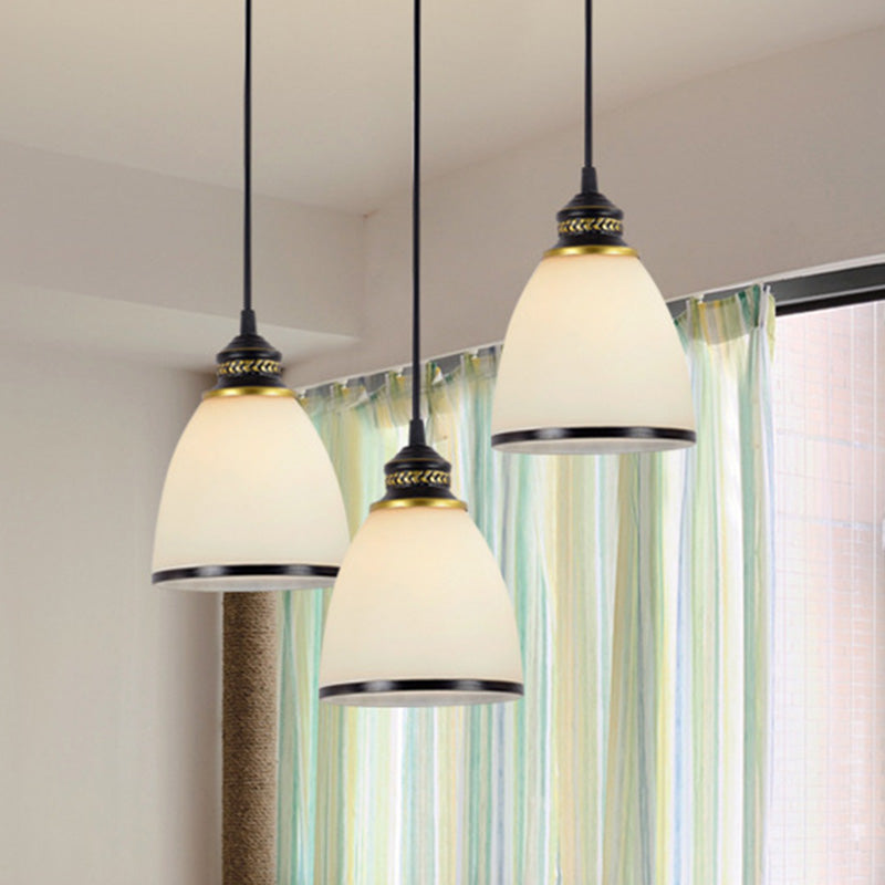 Traditional Cream Glass Bell Shade Multi Ceiling Light For Living Room
