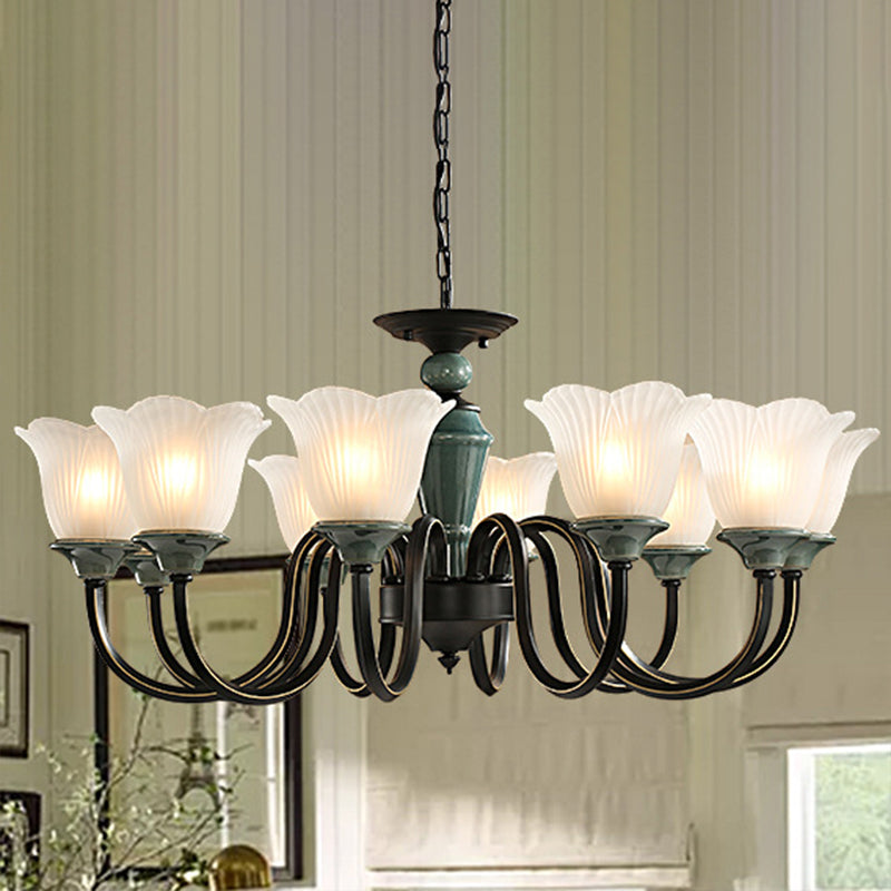 Rustic Floral Chandelier With Blackish Green Suspension And Frosted Glass For Living Room 10 /