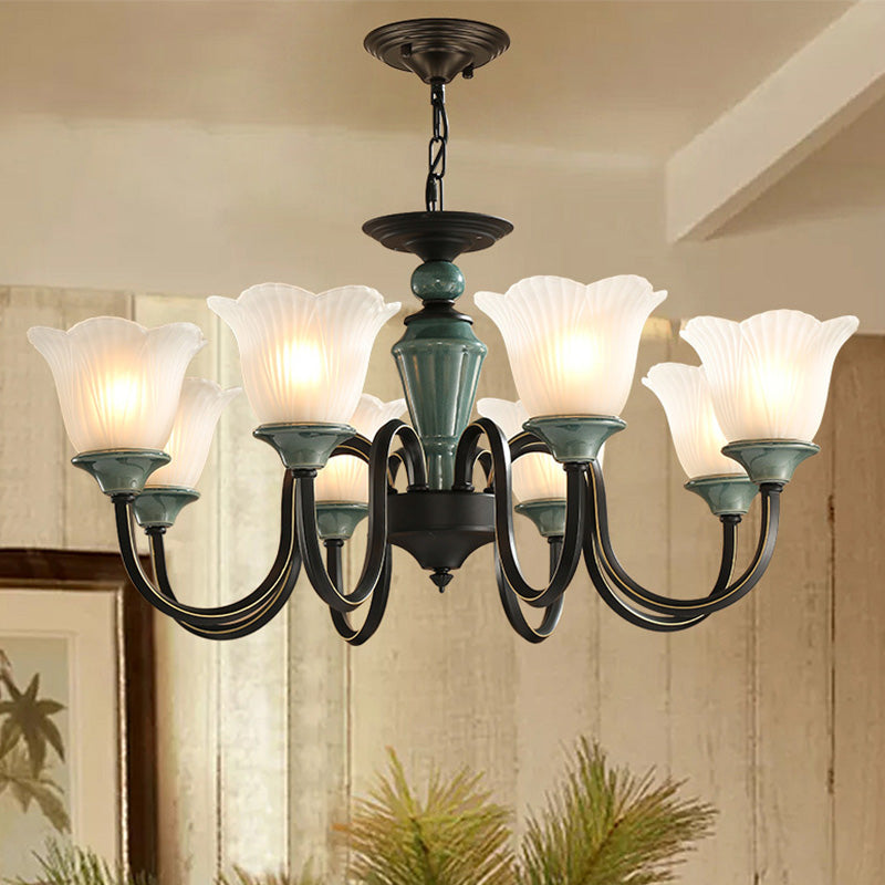 Rustic Floral Chandelier With Blackish Green Suspension And Frosted Glass For Living Room 8 /
