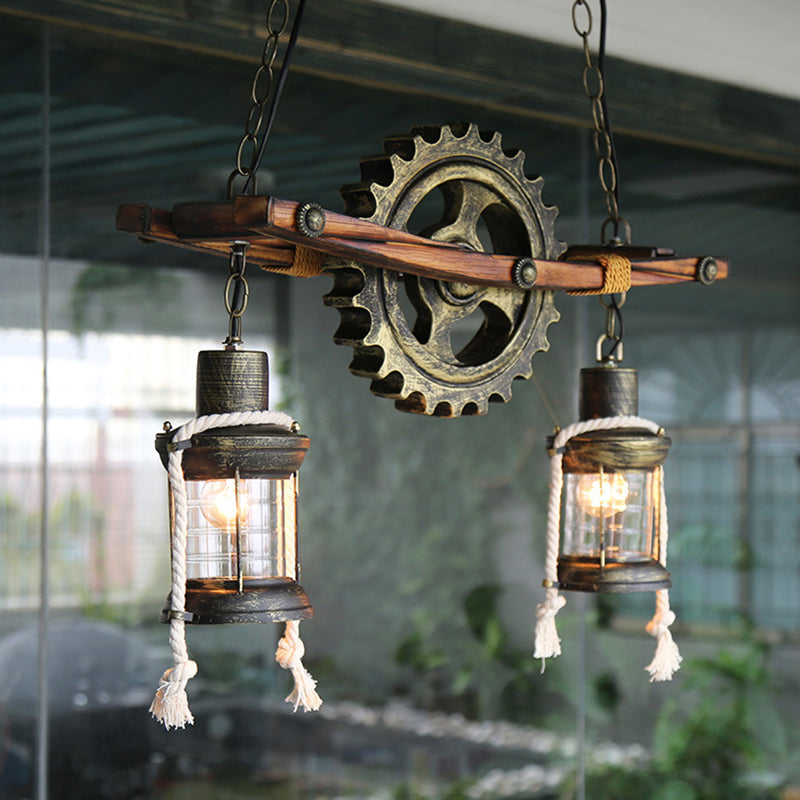 Coastal Kerosene Bronze Chandelier With Clear Glass And Dual Lights