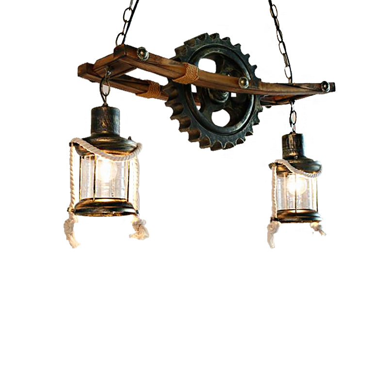 Coastal Bronze Hanging Chandelier: 2 Light Ceiling Light with Clear Glass & Kerosene Styling