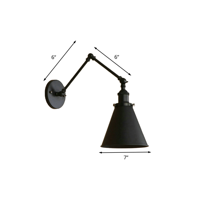 Farmhouse Cone Wall Sconce - Black/Rust Iron Lighting Fixture For Bedroom