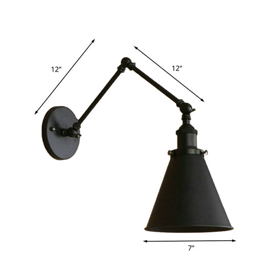 Farmhouse Cone Wall Sconce - Black/Rust Iron Lighting Fixture For Bedroom