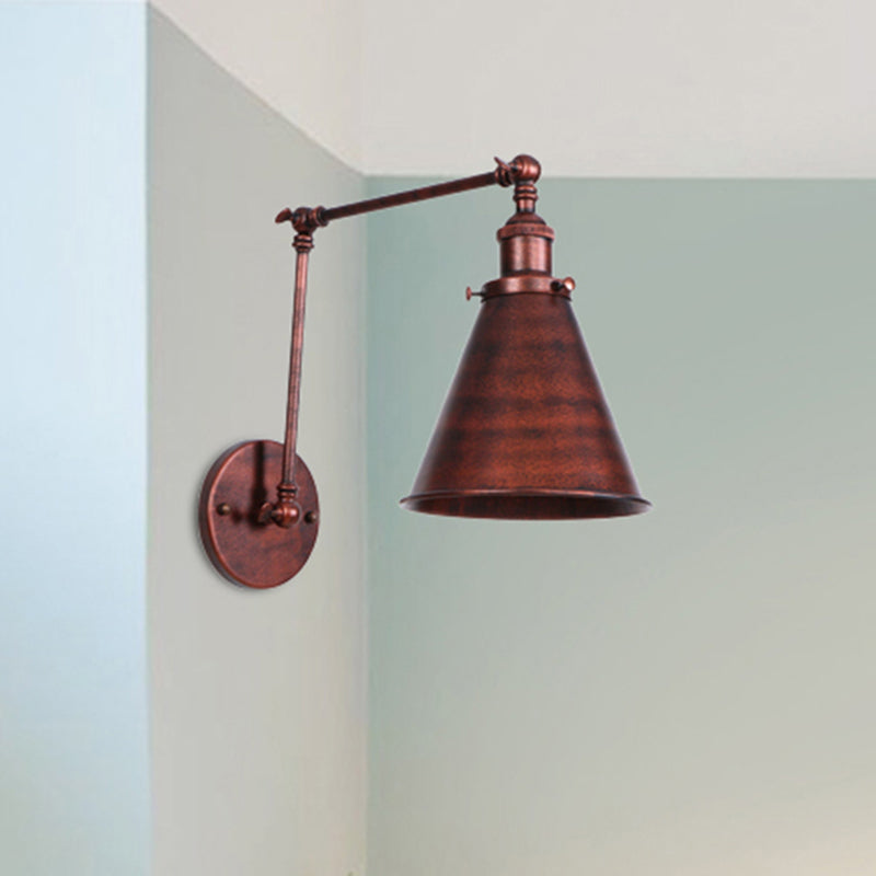 Farmhouse Cone Wall Sconce - Black/Rust Iron Lighting Fixture For Bedroom Rust / 6+6