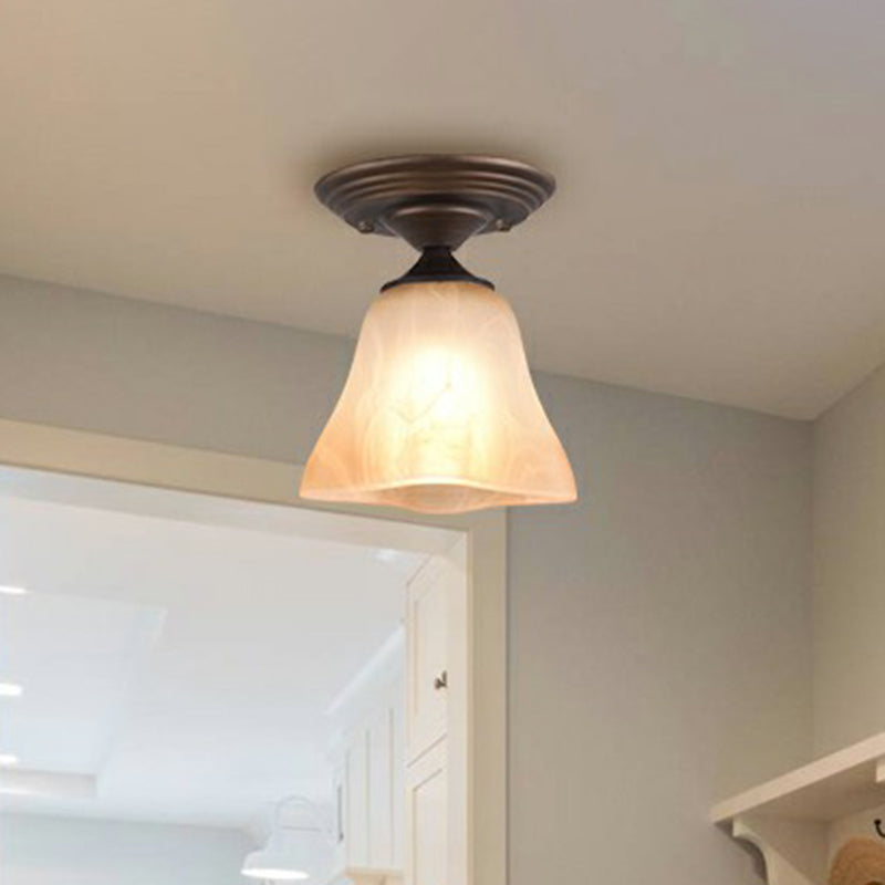 Amber Glass Bell Ceiling Light: Classic Semi-Flush Single Fixture For Living Room
