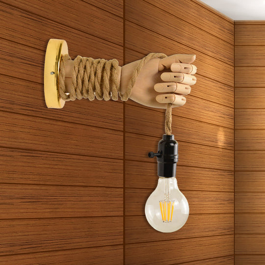Bulb Rope Sconce Industrial Lighting: Single Wall Mounted Lamp In Black/Beige Handcrafted Design