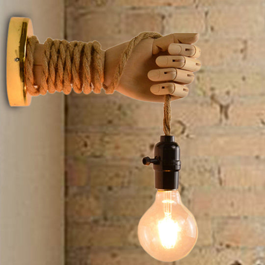 Bulb Rope Sconce Industrial Lighting: Single Wall Mounted Lamp In Black/Beige Handcrafted Design