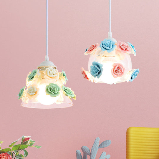 Korean Garden Rose Ceramic Pendant Light Fixture - Stylish And Functional Bedroom Lighting