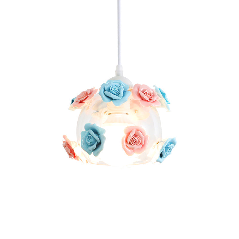 Korean Garden Rose Ceramic Pendant Light Fixture - Stylish And Functional Bedroom Lighting Blue-Pink