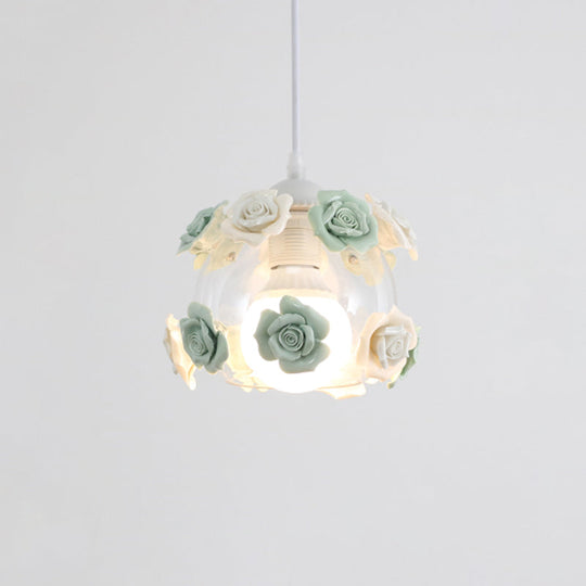 Korean Garden Rose Ceramic Pendant Light Fixture - Stylish And Functional Bedroom Lighting