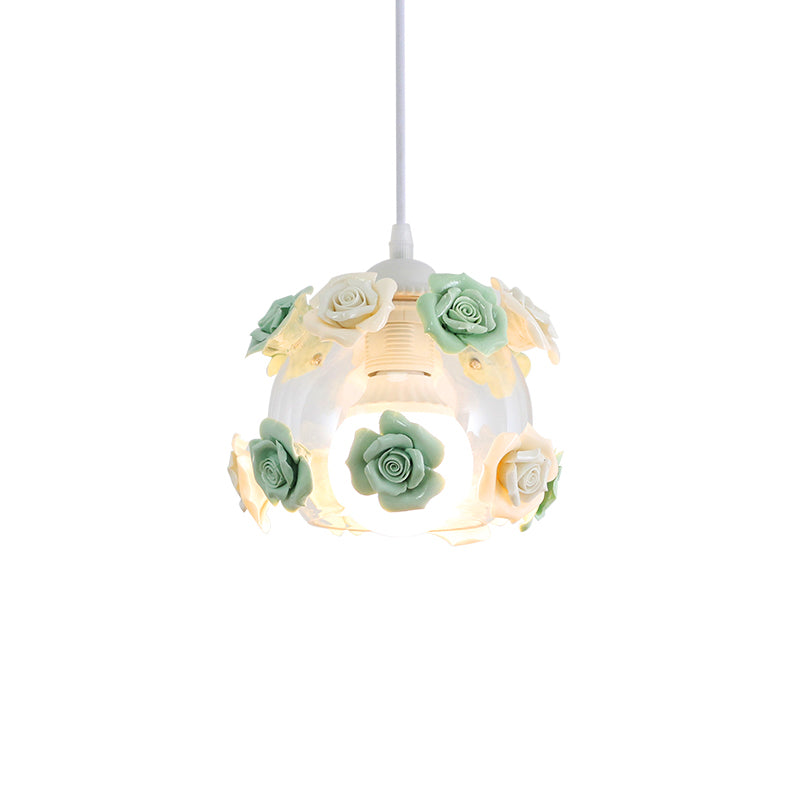 Korean Garden Rose Ceramic Pendant Light Fixture - Stylish And Functional Bedroom Lighting
