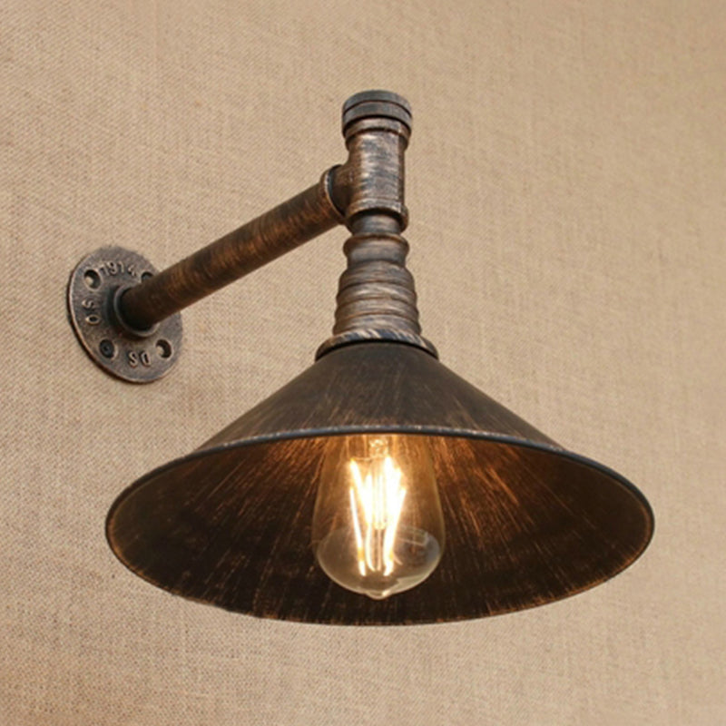 Farmhouse Style Antique Brass Wall Sconce With Metallic Cone & Pipe - 1 Head Dining Room Lighting /