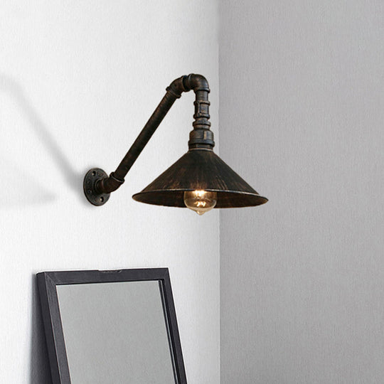Farmhouse Style Antique Brass Wall Sconce With Metallic Cone & Pipe - 1 Head Dining Room Lighting /