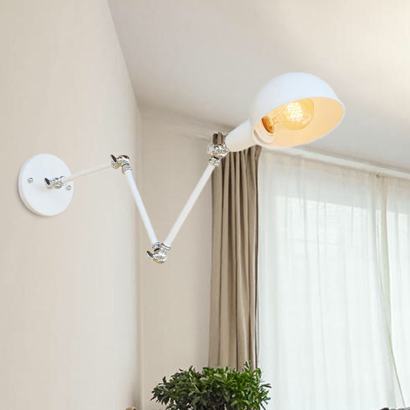 Retro Swing Arm Wall Lamp - Metallic Mini Sconce Light In White For Study Room / 8+8+8