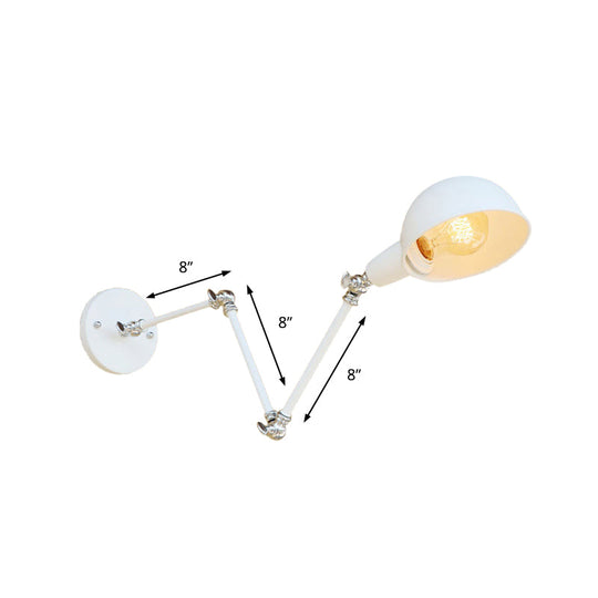 Retro Swing Arm Wall Lamp - Metallic Mini Sconce Light In White For Study Room