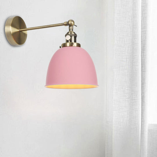 Industrial Metal Wall Lamp With Domed Shade And 1 Bulb Perfect For Bedroom - Black/Grey/White Pink