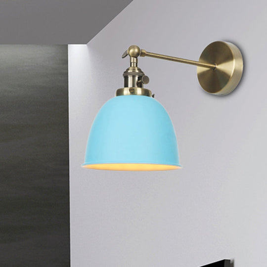 Industrial Metal Wall Lamp With Domed Shade And 1 Bulb Perfect For Bedroom - Black/Grey/White Blue