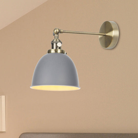 Industrial Metal Wall Lamp With Domed Shade And 1 Bulb Perfect For Bedroom - Black/Grey/White Grey