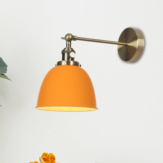 Industrial Metal Wall Lamp With Domed Shade And 1 Bulb Perfect For Bedroom - Black/Grey/White Orange