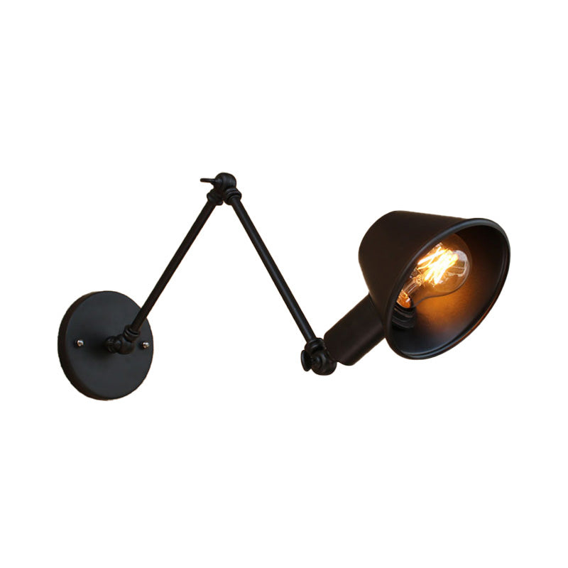 Vintage Industrial Wall Sconce Lamp With Metal Tapered Shade - Ideal For Study Room