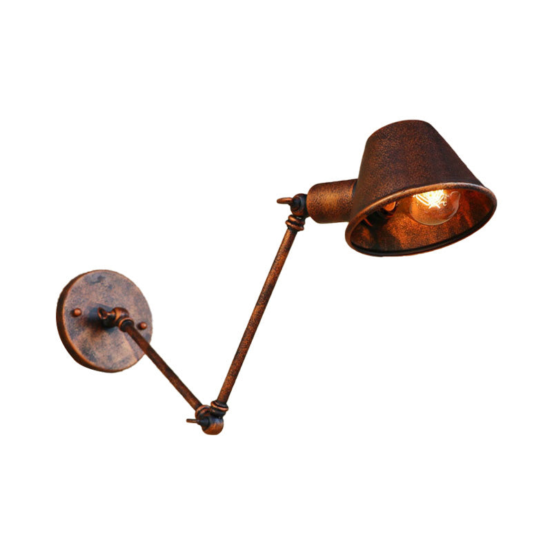 Vintage Industrial Wall Sconce Lamp With Metal Tapered Shade - Ideal For Study Room