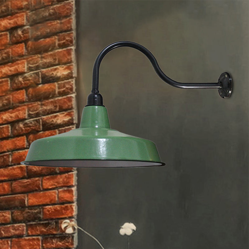 Vintage Barn Wall Light Fixture - 14/16 Dia Metal Sconce In Green For Restaurants / 16