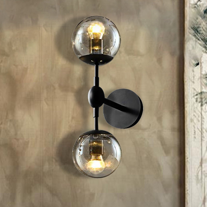 Industrial Smoked Glass Globe Wall Light - Dining Room Fixture (2/3 Light) Black Sconce Lamp