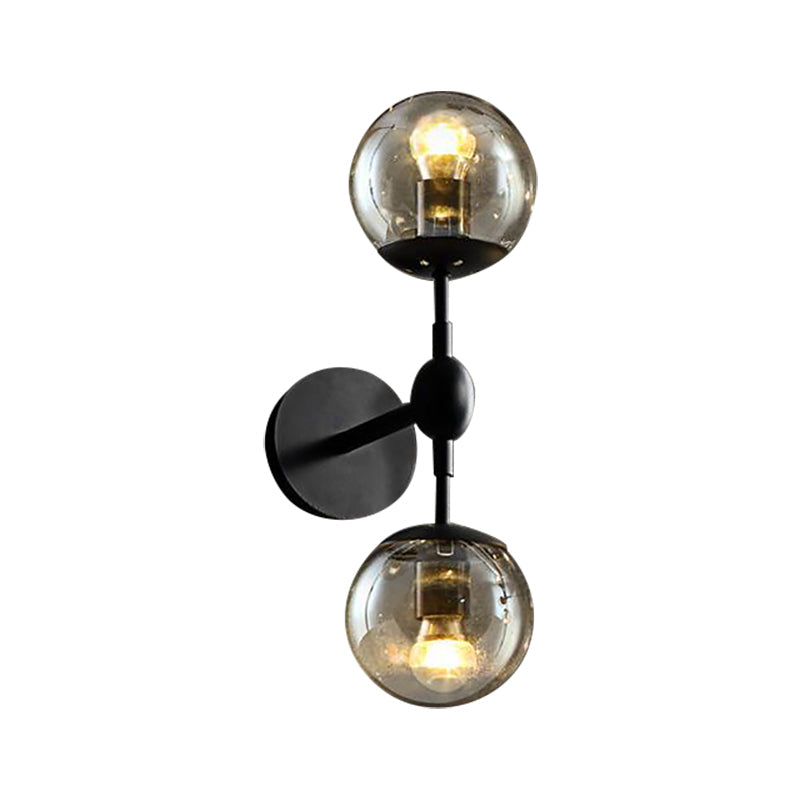Industrial Smoked Glass Globe Wall Light - Dining Room Fixture (2/3 Light) Black Sconce Lamp 2 /
