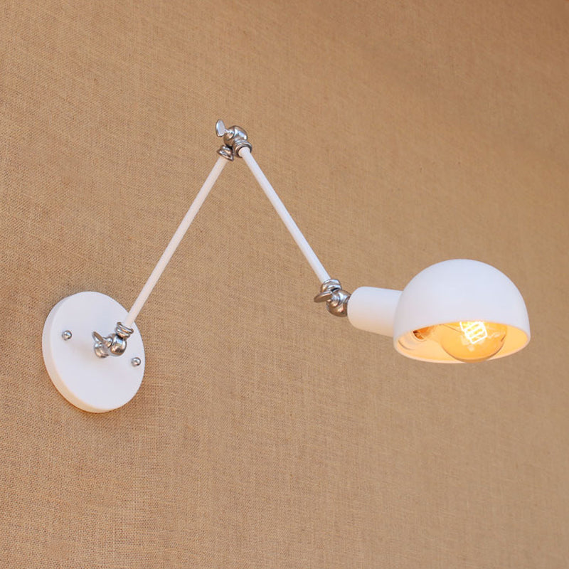 Industrial Retro Metal Swing Arm Wall Sconce Lamp With White Dome - Perfect For Bedroom Lighting
