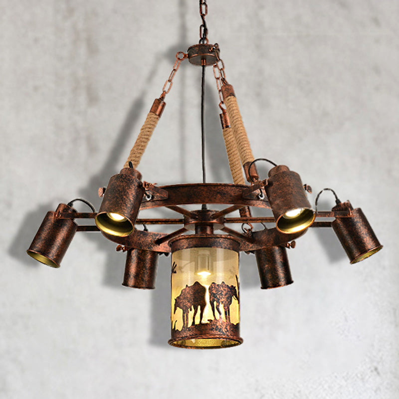 Vintage Metal Chandelier: Weathered Copper Dining Room Pendant Light (4 Or 7 Lights)