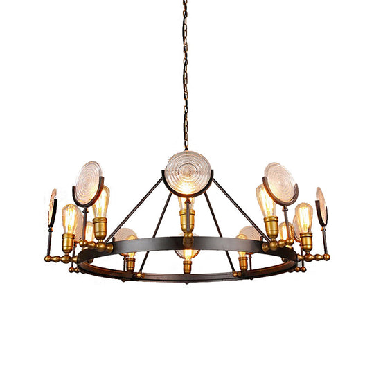Clear Textured Glass Chandelier Lighting: Industrial Pendant With 6/8 Lights In Brass For Dining