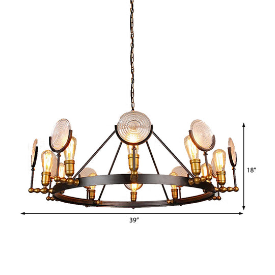 Clear Textured Glass Chandelier: Round Industrial Pendant Lighting - 6/8 Light | Brass Finish for Dining Room