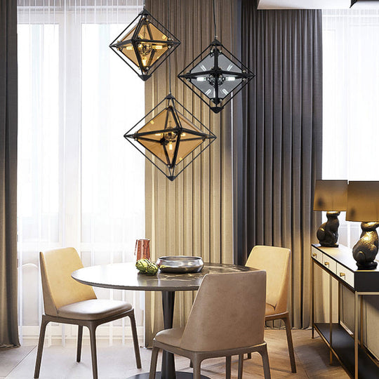 Modern Polygon Pendant Light with Amber/Smoke Gray Glass - 1-Light Dining Room Suspension, 8"/16" Wide
