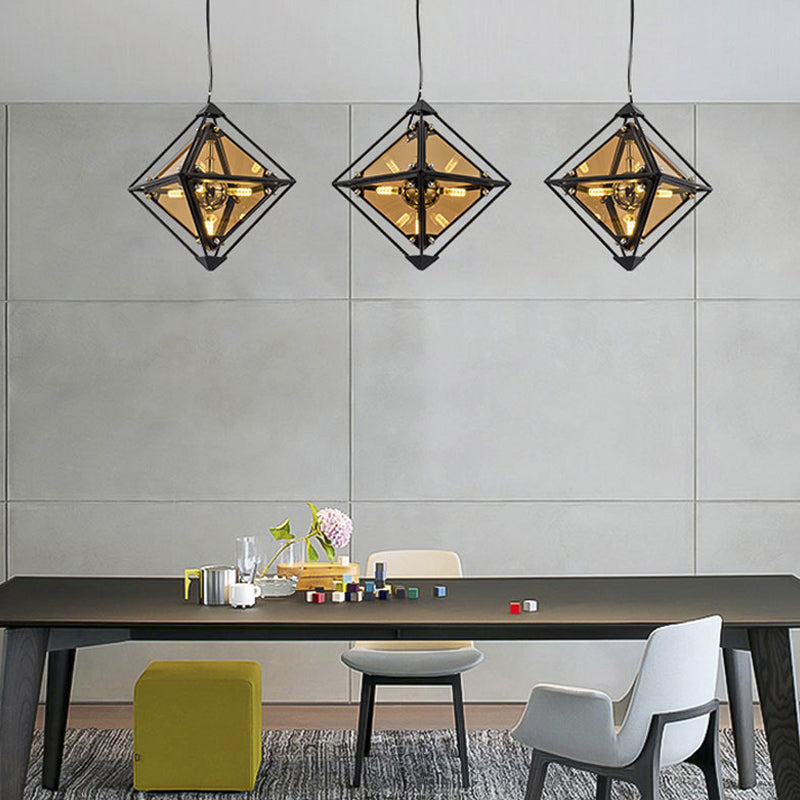 Polygon Ceiling Pendant Light - Amber/Smoke Gray Glass Contemporary Design 1-Light Ideal For Dining
