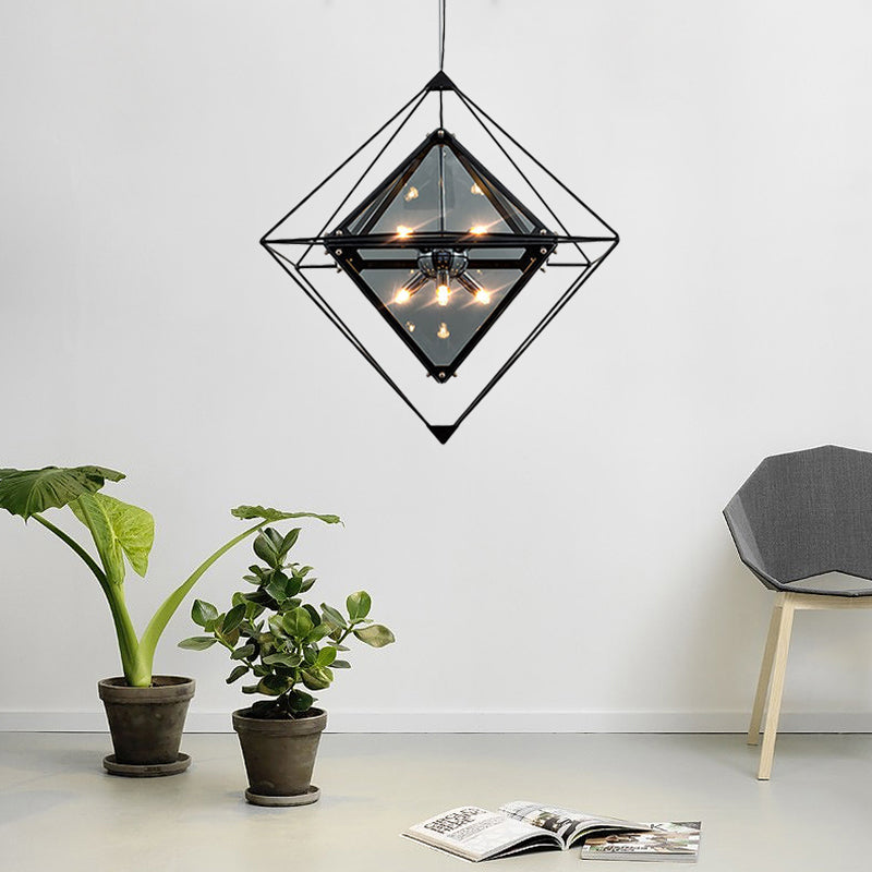 Modern Polygon Pendant Light with Amber/Smoke Gray Glass - 1-Light Dining Room Suspension, 8"/16" Wide