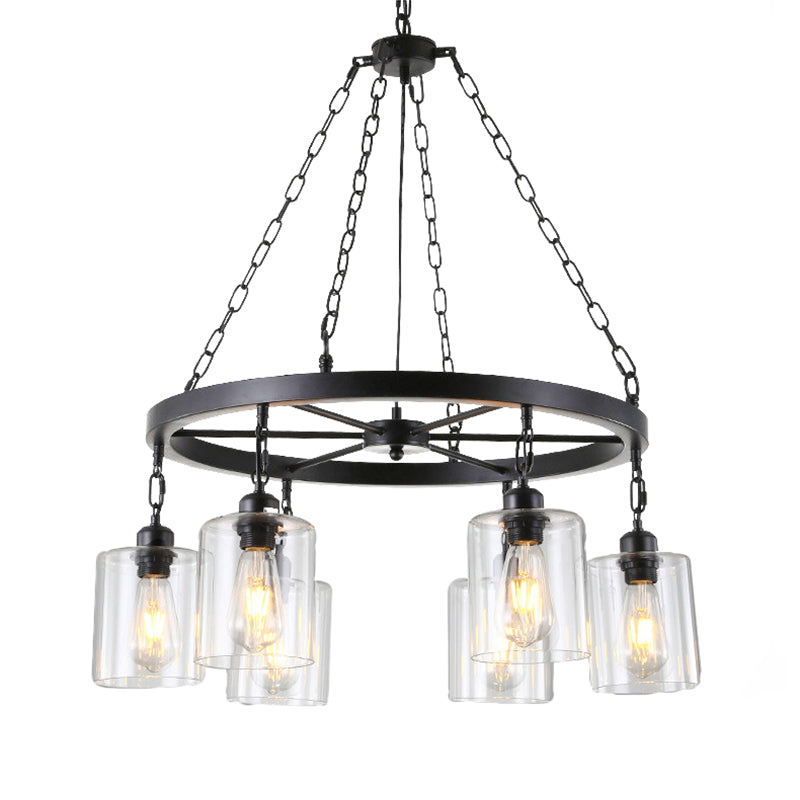 Industrial Clear Glass Cylinder Chandelier – Black 6/14 Light Hanging Fixture for Dining Room Ceiling