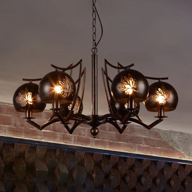 Vintage Rustic 6-Light Metal Hanging Chandelier – Bubbled Etched Ceiling Light for Dining Room
