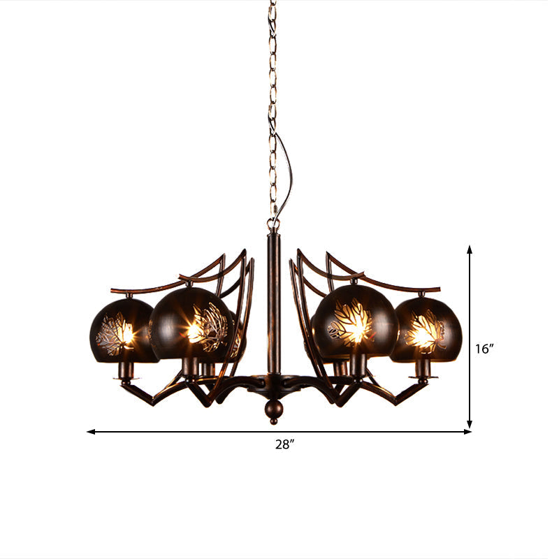 Vintage Bubbled Etched Metal Ceiling Chandelier - 6 Light Rust Hanging Fixture For Dining Room