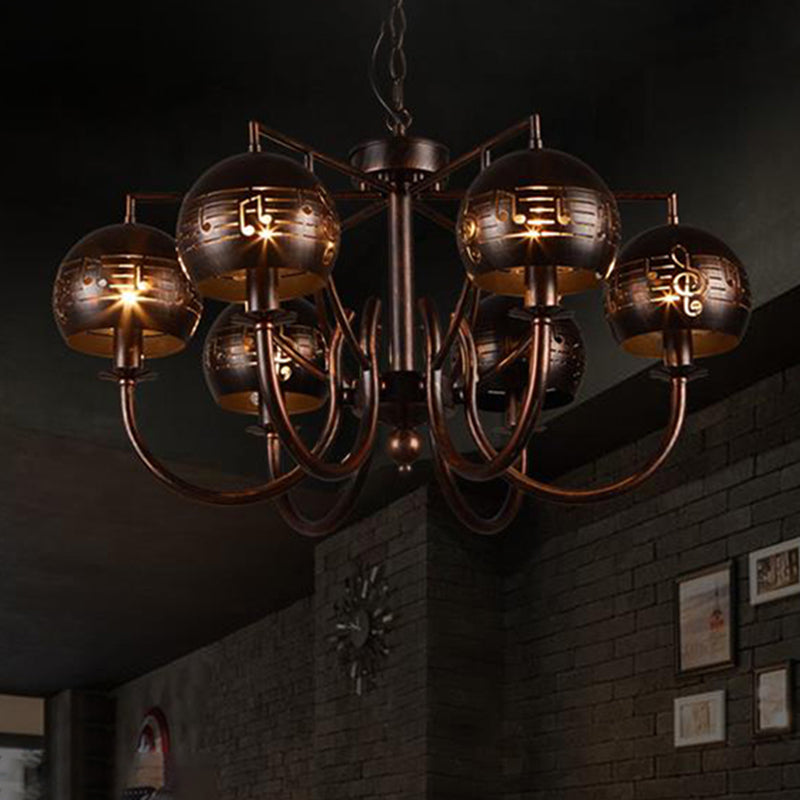 Vintage Bubbled Etched Metal Ceiling Chandelier - 6 Light Rust Hanging Fixture For Dining Room / B