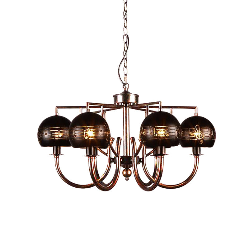 Vintage Bubbled Etched Metal Ceiling Chandelier - 6 Light Rust Hanging Fixture For Dining Room