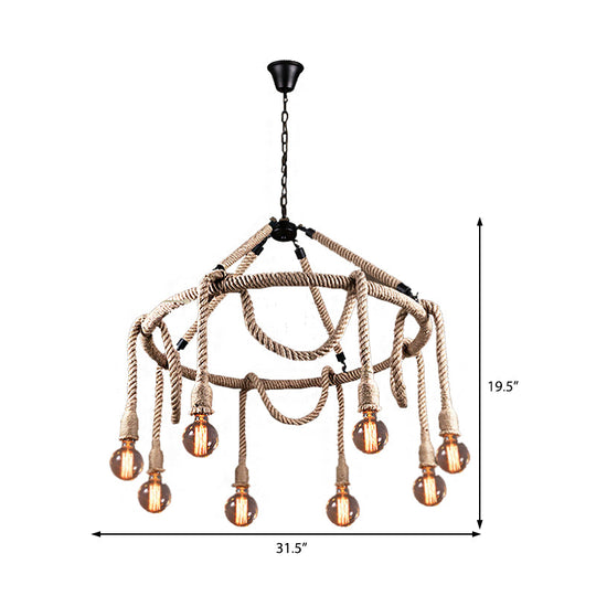 Industrial Beige Rope Chandelier - Exposed Bulbs, 6/8 Lights - Ideal for Dining Room
