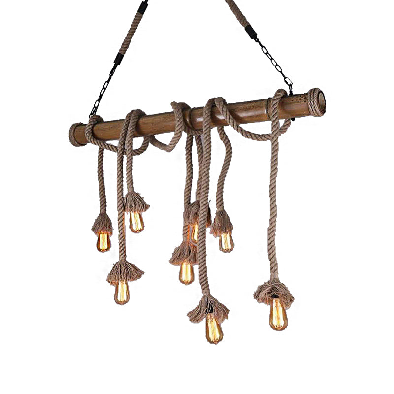 Industrial Island Pendant Light - Exposed Bulb Rope Design Dining Room Hanging Lamp In Beige (4/8
