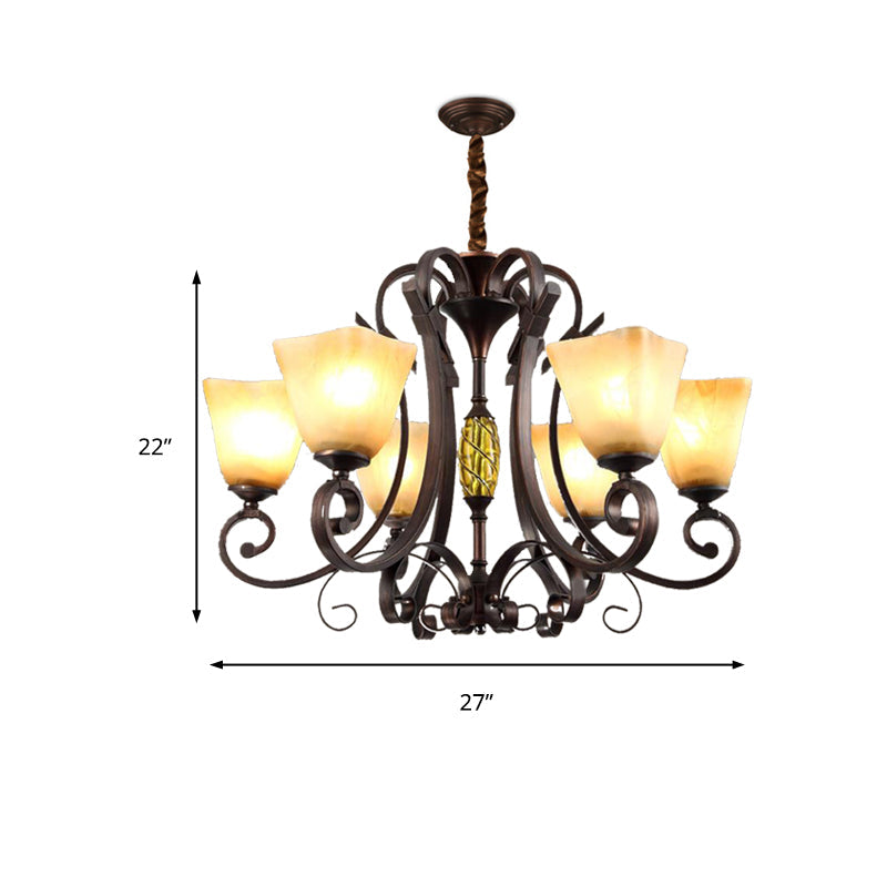 Frosted Glass Bell Chandelier - Classic Lighting For Living Room 5/6/8 Lights Rust Finish