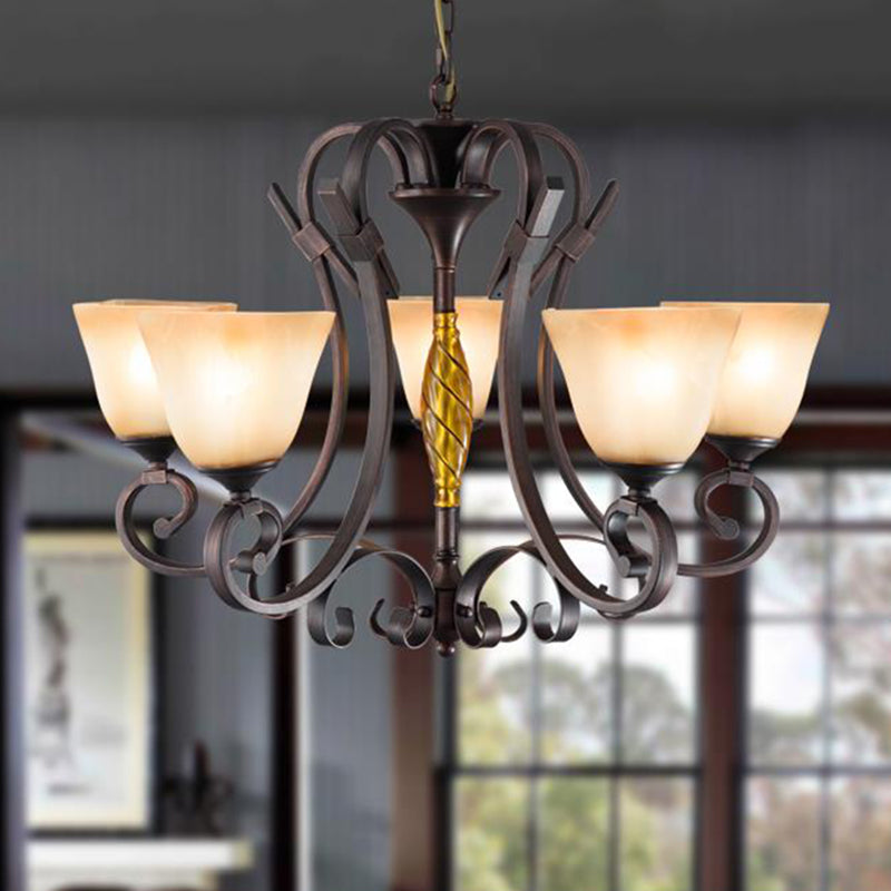 Frosted Glass Bell Chandelier - Classic Lighting For Living Room 5/6/8 Lights Rust Finish 5 /