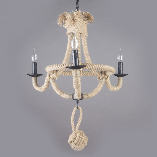 Rustic Style Candle Rope Chandelier: Beige Pendant Lighting For Dining Room (3/6 Lights)