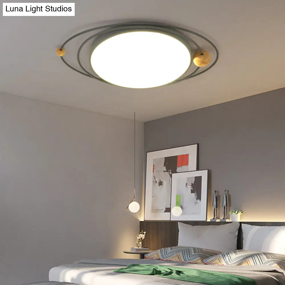 21/26/31 Dia Round Flush Mount Light Nordic Metal Gray/White/Green Led Ceiling For Bedroom In