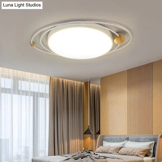 21/26/31 Dia Round Flush Mount Light Nordic Metal Gray/White/Green Led Ceiling For Bedroom In