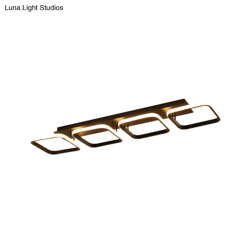 21.5’/31’/41’ L Square Semi Flush Acrylic Lamp Black/Gold Led Ceiling Mount Warm/White Light