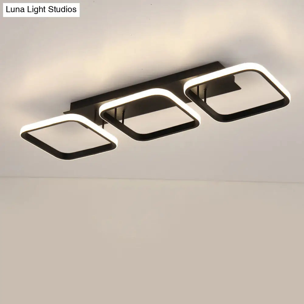 21.5/31/41 L Square Semi Flush Acrylic Lamp Black/Gold Led Ceiling Mount Warm/White Light